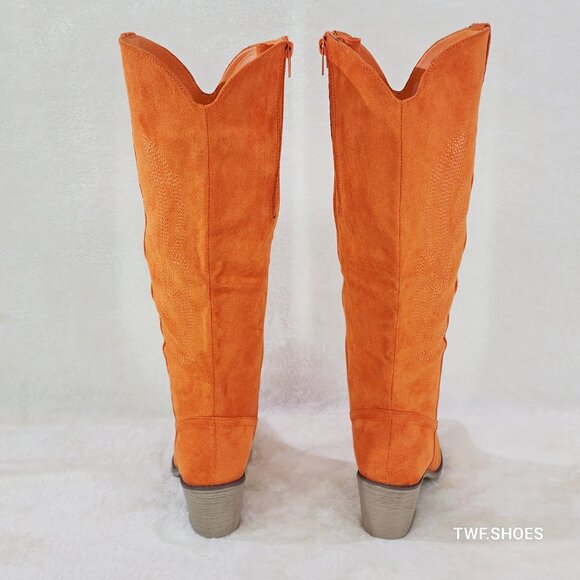 Wild Ones Orange Faux Suede Country Western Cowgirl Knee Boots - Picture 11 of 15